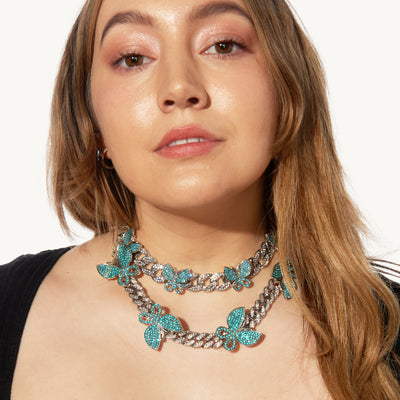 heavy social butterfly necklace - topaz blue