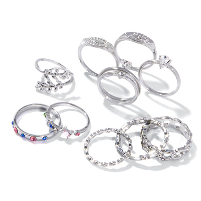 Miami glow 12 ring set - silver/rhodium