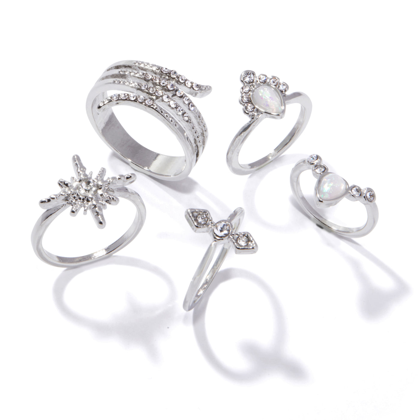 cash out 5 ring set - rhodium silver